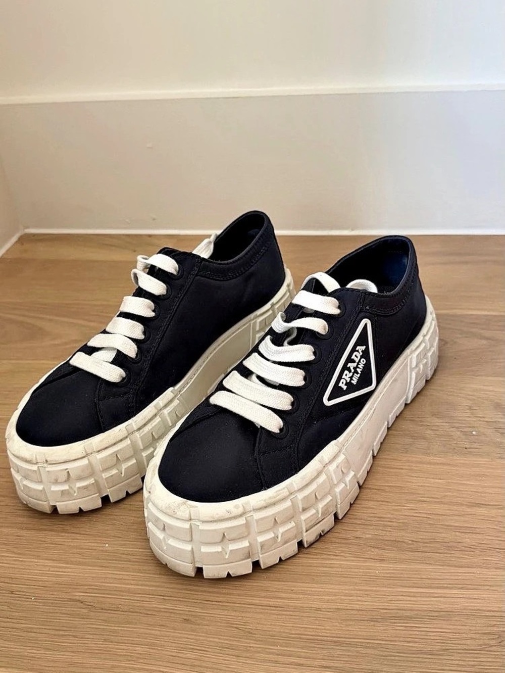 PRADA Downtown Leather Sneakers Black & White
